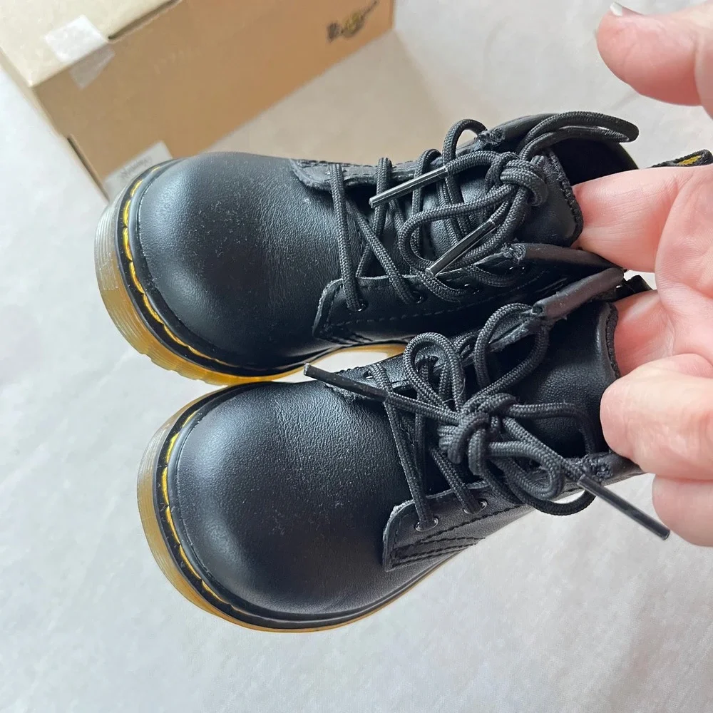 Dr. Martens 1460 I Infants Black Leather Lace Up Side Zip Boots Size 4 US 19 EU